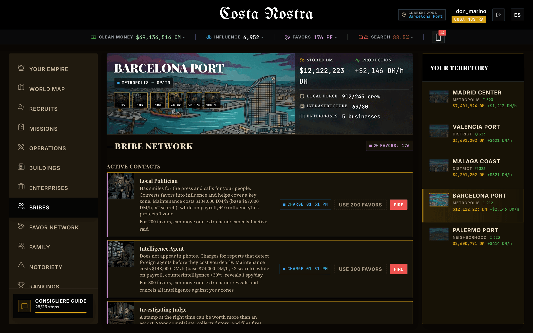 Rete di corruzione con contatti attivi e favori disponibili.