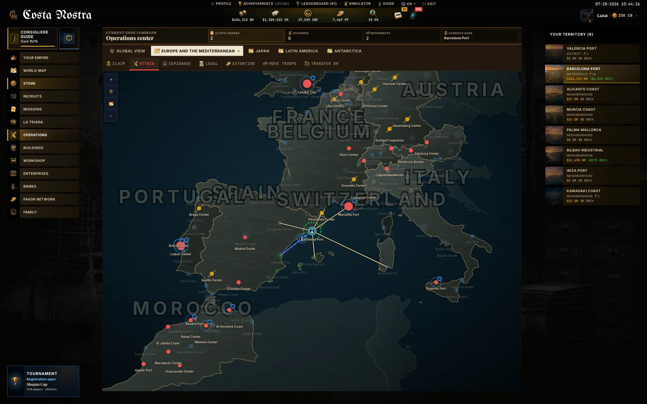 Real-time operations: attacks, espionage, legal pressure and transport.