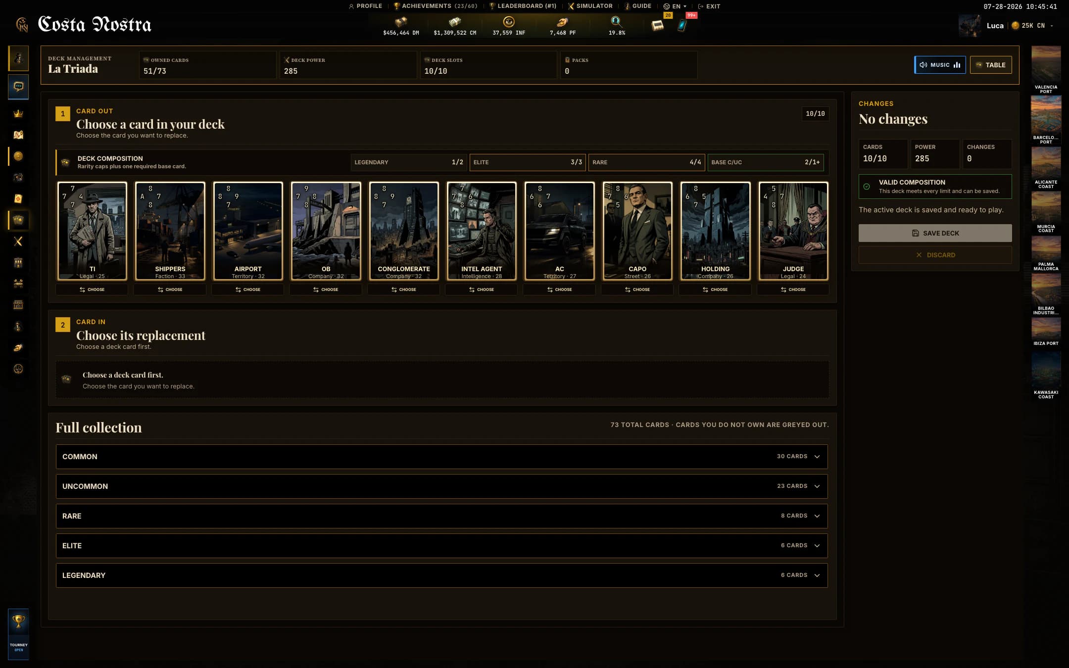 La Triada deck management in English with collection and unlocked cards