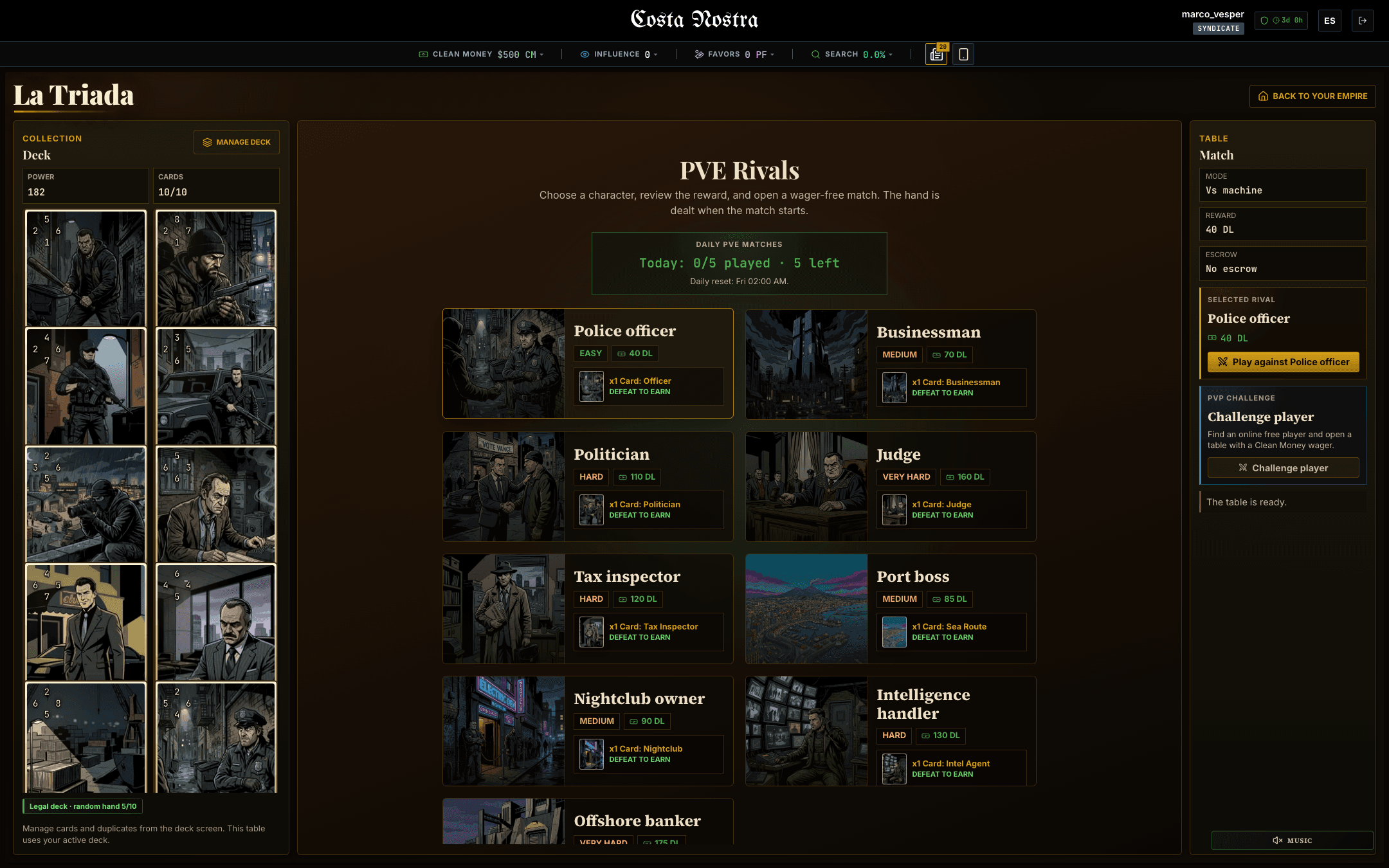 La Triada: carte, rivali PvE e sfide PvP con puntata in DL.