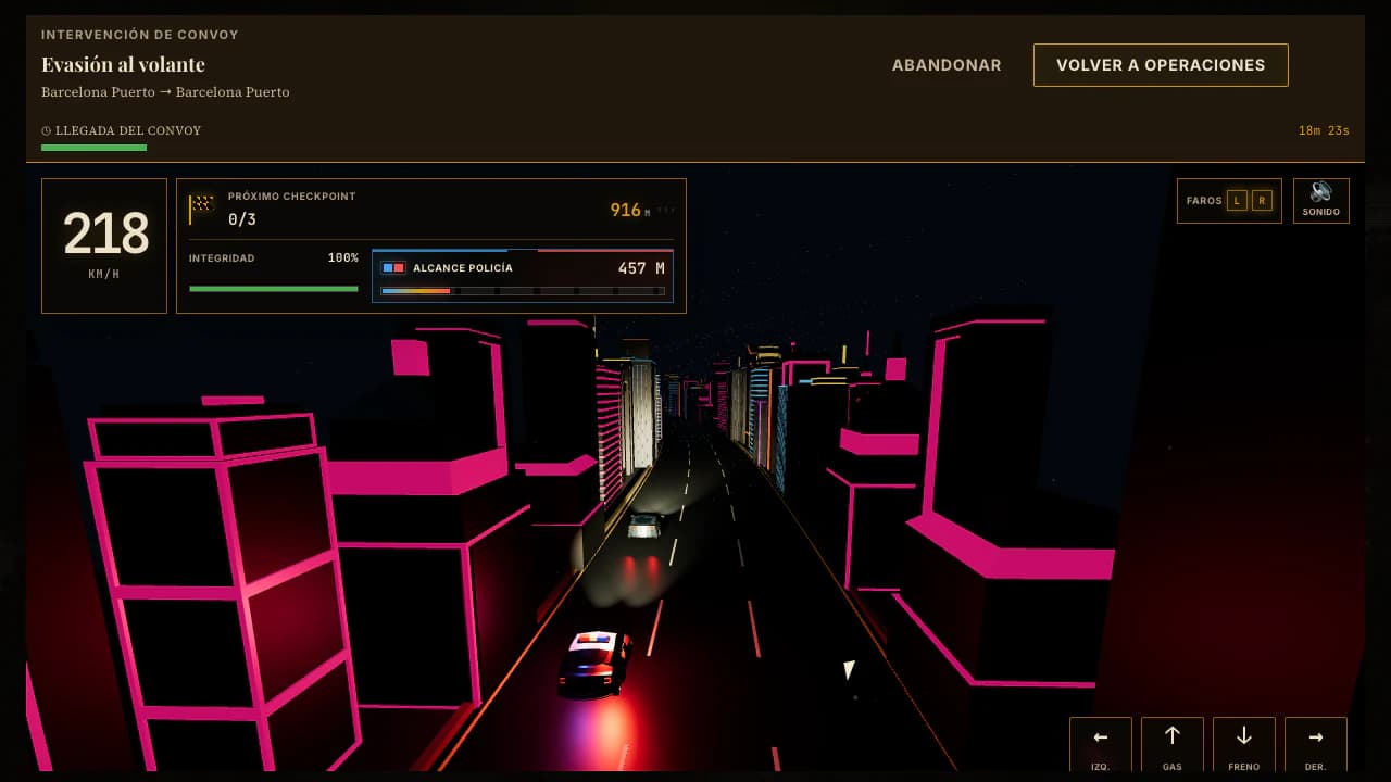 Minijuego actual de evasión al volante con persecución policial y controles