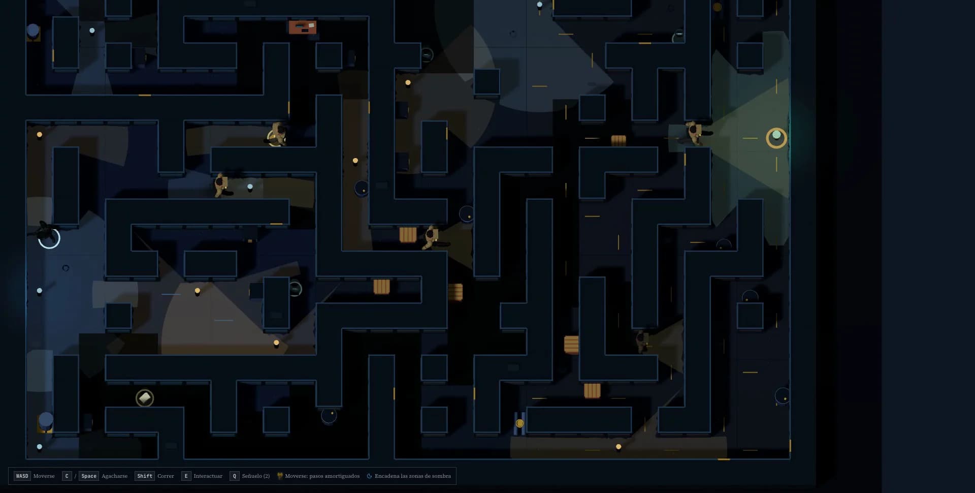 Current infiltration minigame with guards, shadows and objectives